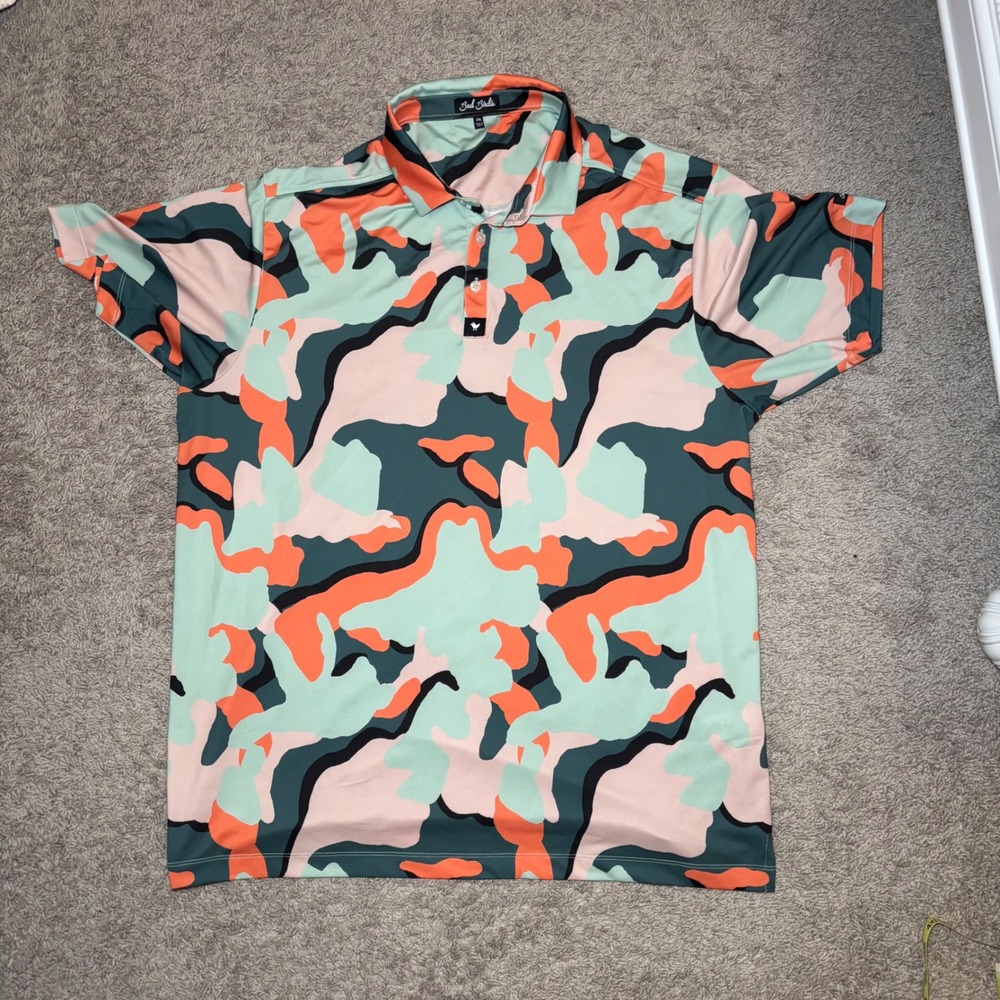 Bad Birdie Mens 2XL Golf Polo Abstract Camo Coral Mint Green Performance Shirt
